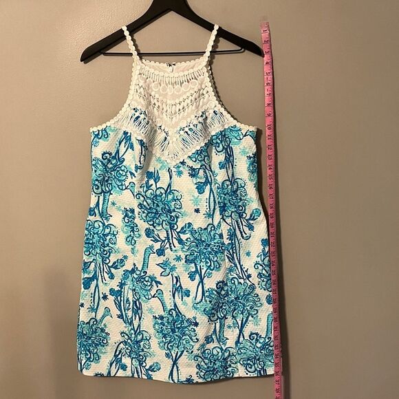 Lilly Pulitzer Dress Pearl Crochet Neck Halter Size 14 Blue & White - Picture 14 of 16